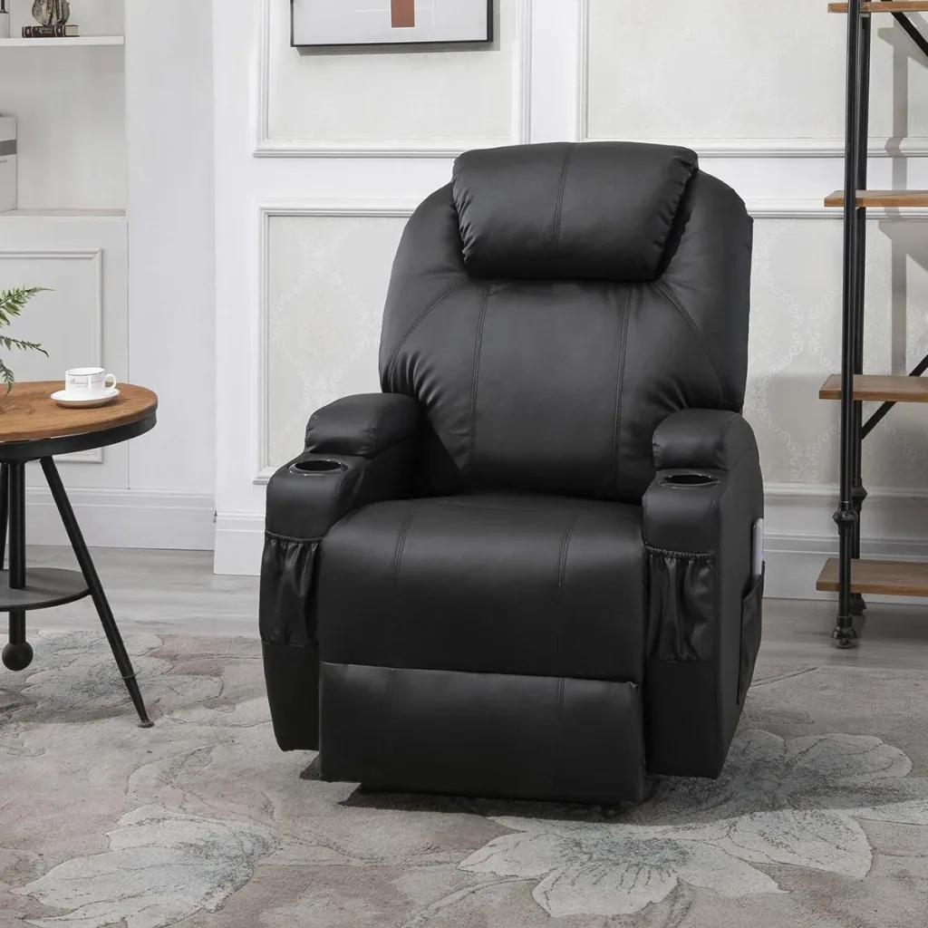 Massagesessel Relaxsessel Fernsehsessel Massagefunktion Liegefunktion Kunstleder Holz Metall Schaumstoff Schwarz