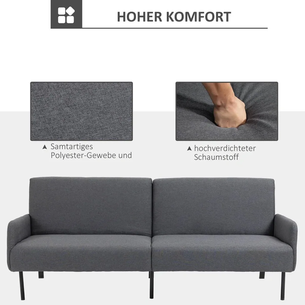 Schlafsofa Klappsofa 2-Sitzer Stoffsofa Bettsofa Sofa mit Schlaffunktion Sofagarnitur Leinen-Touch Stahl Grau 214 x 94 x