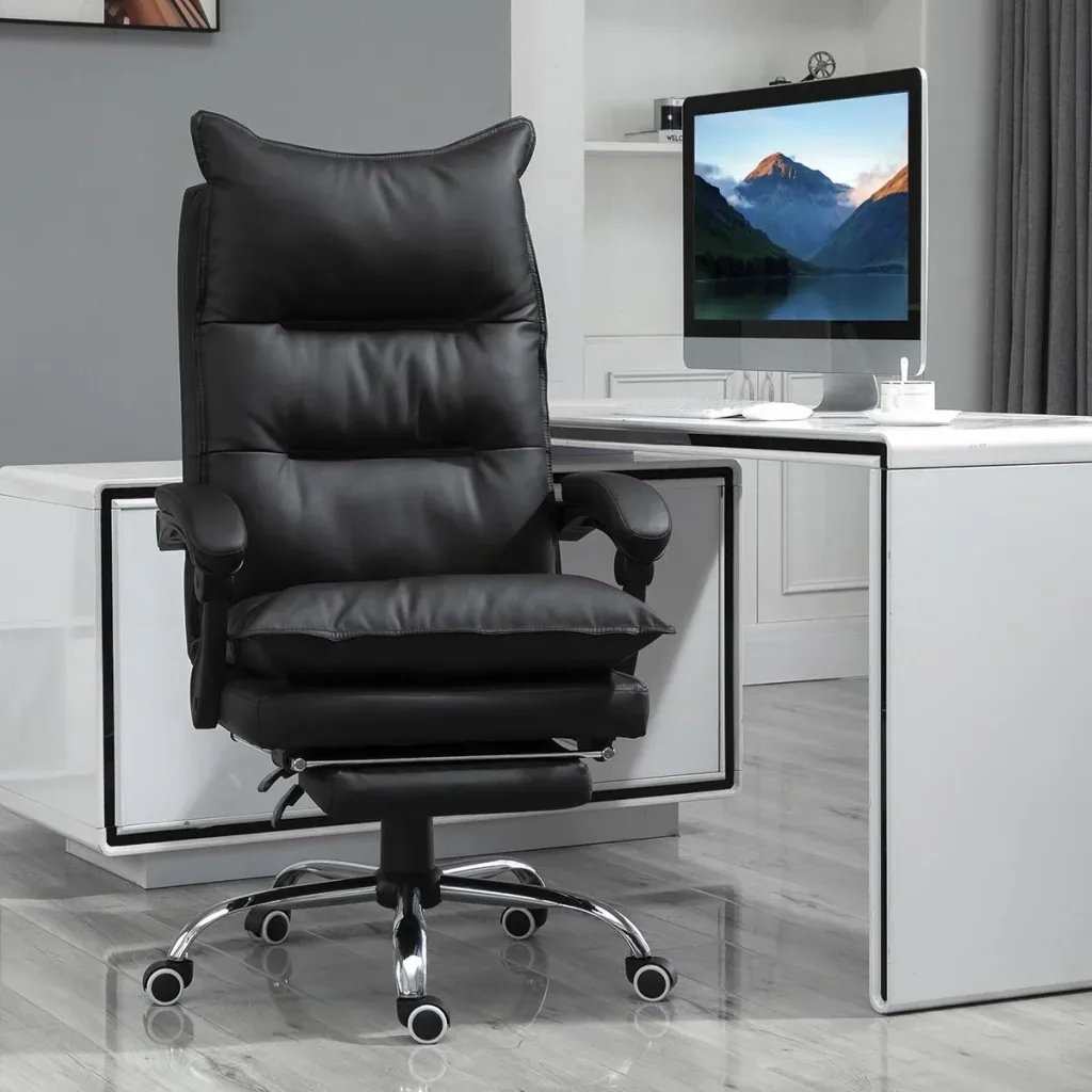 Bürostuhl mit Fußstütze höhenverstellbarer Schreibtischstuhl Drehstuhl Rückenlehne Kunstleder Schwarz 66 x 72 x 122-130