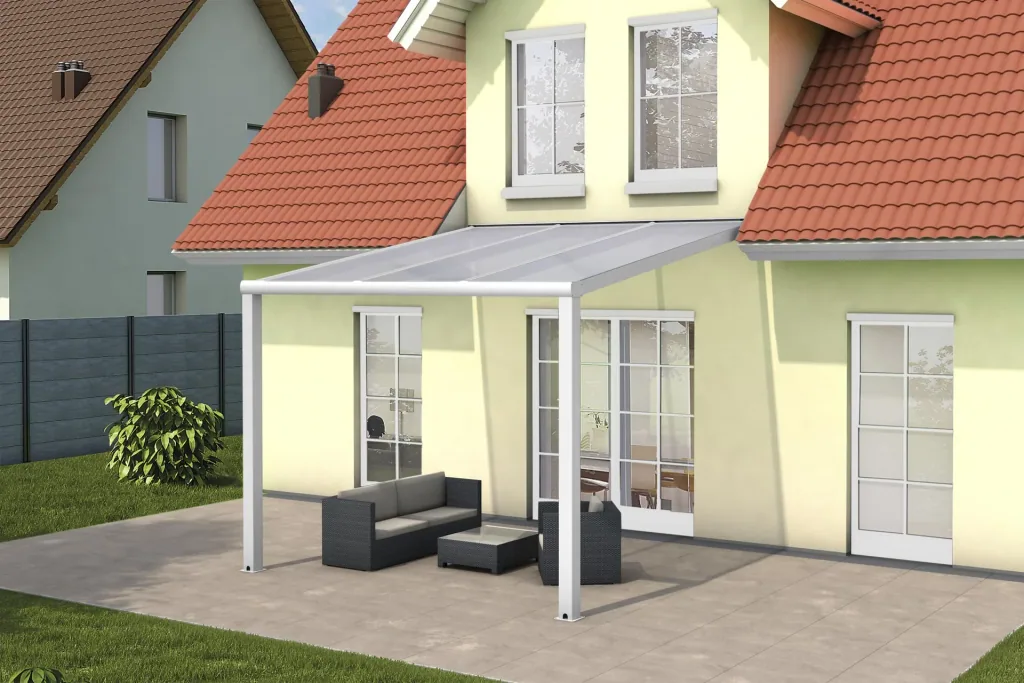 Terrassendach Pro, weiß, 3 x 3 m - Polycarbonat Stegplatten 16mm, klar