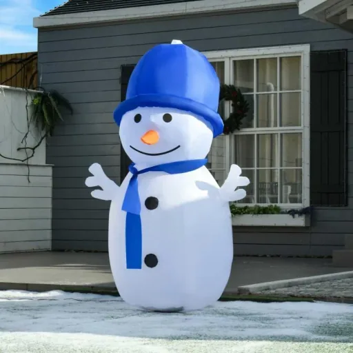 1,8 m aufblasbarer Schneemann mit 2 LED-Drehlichtern Weihnachtsdeko