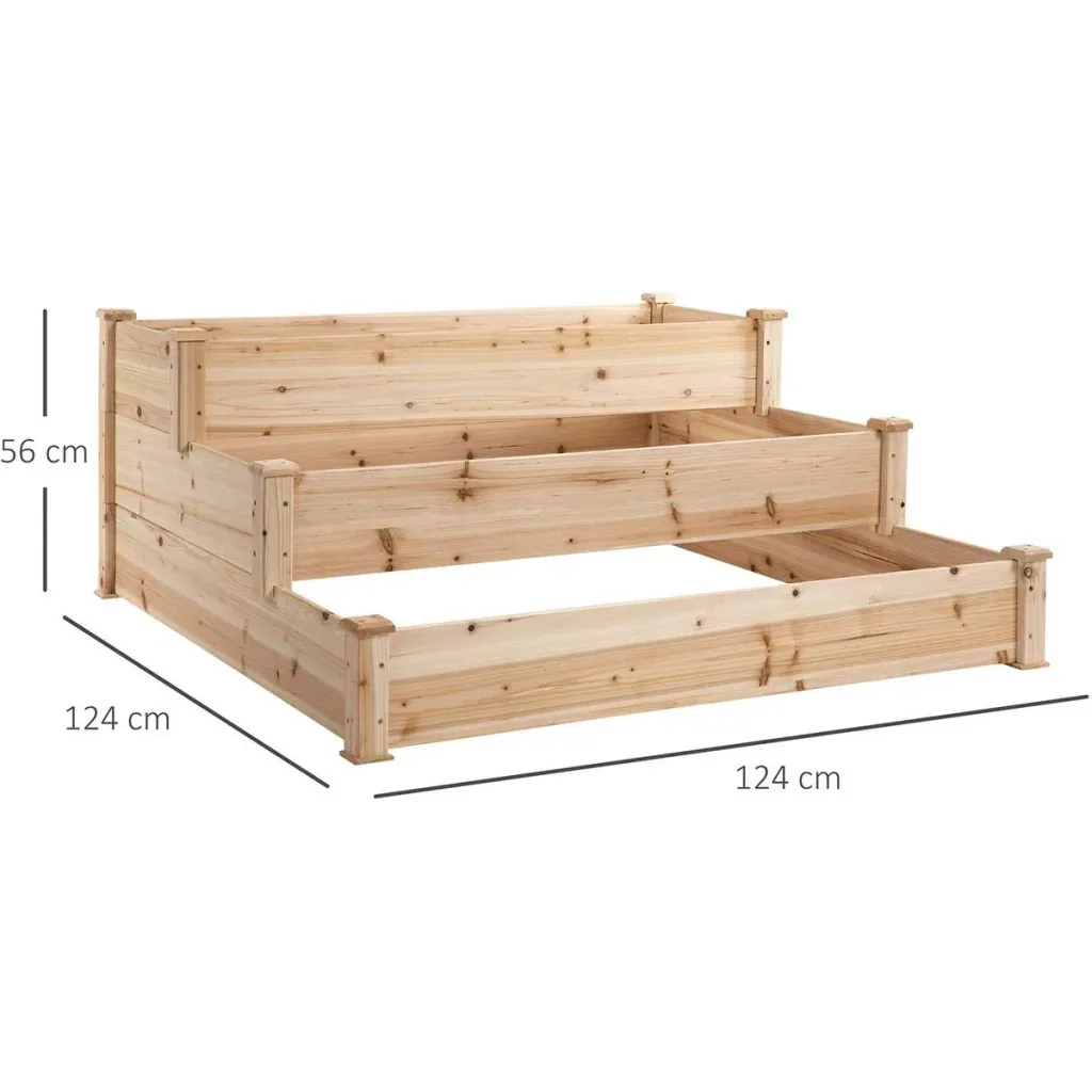 Hochbeet 3-stufige Gartenbeet Pflanzenbeet Kräuterbeet Blumentreppe für Balkon Garten Natur Tannenholz 124 x 124 x 56 c