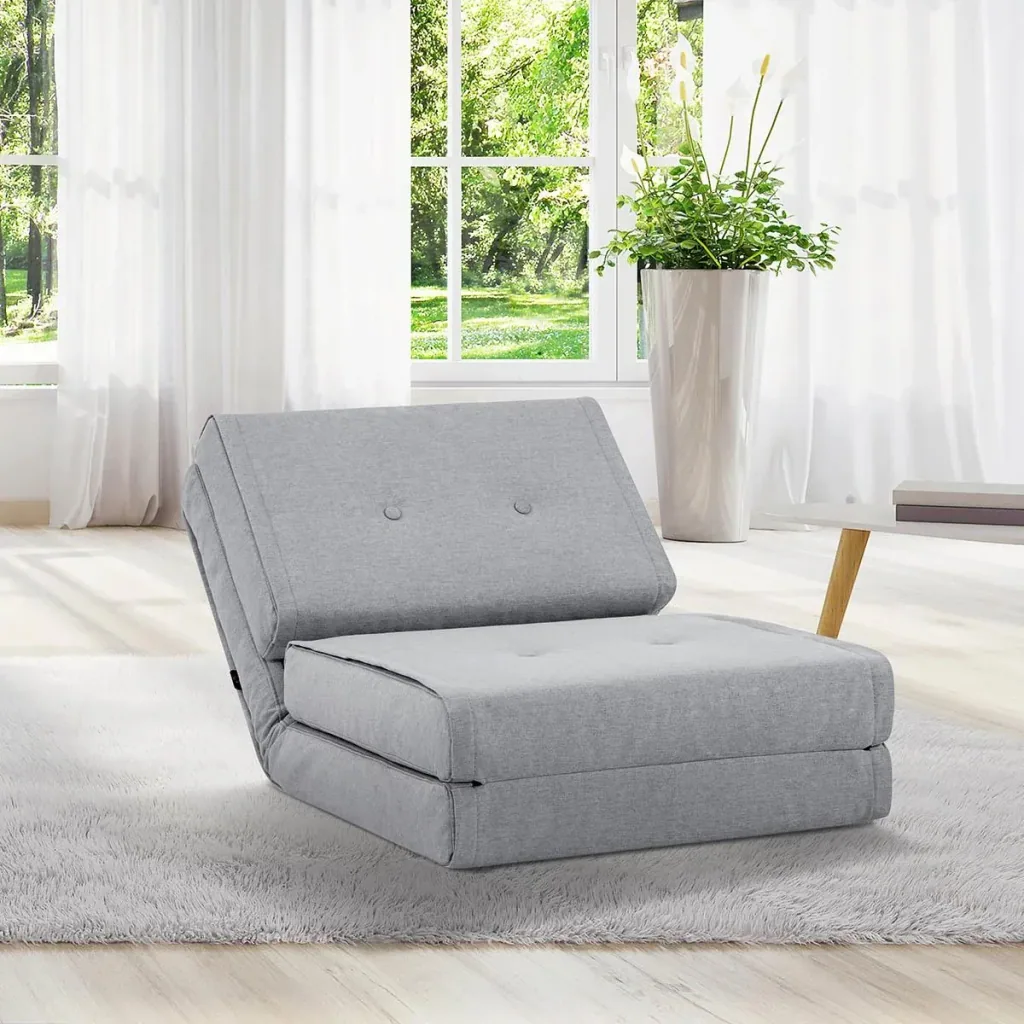 Zusammenklappbares Bodensofa mit Leinenbezug, hellgrau, 61 x 73 x 58 cm
