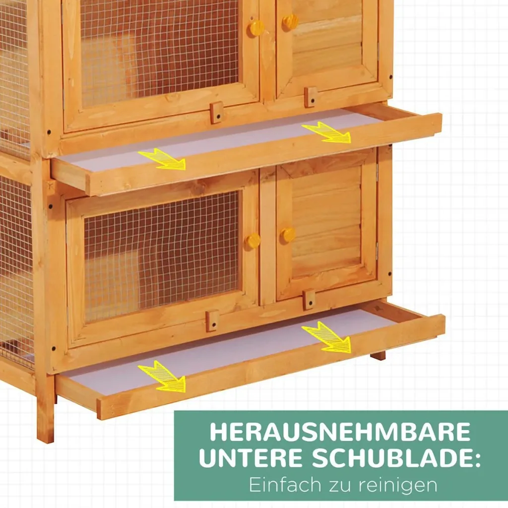 Zwergkaninchenstall doppelstöckig Kaninchenkäfig Kleintierstall Tierstall Outdoor Holz Gelb 90 x 45 x 90 cm
