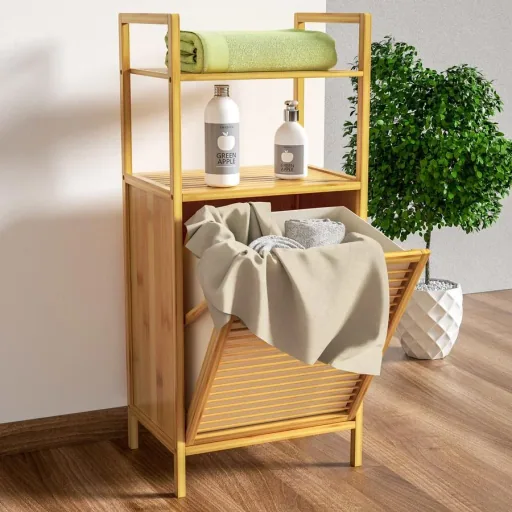 Badezimmerregal mit Wäschekorb 43l 40 x 30 x 95cm
