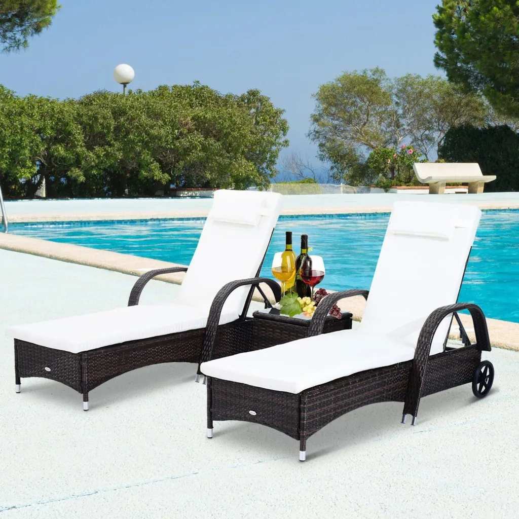 Sonnenliege Tisch 3er Set Gartenmöbel Polyrattan Braun