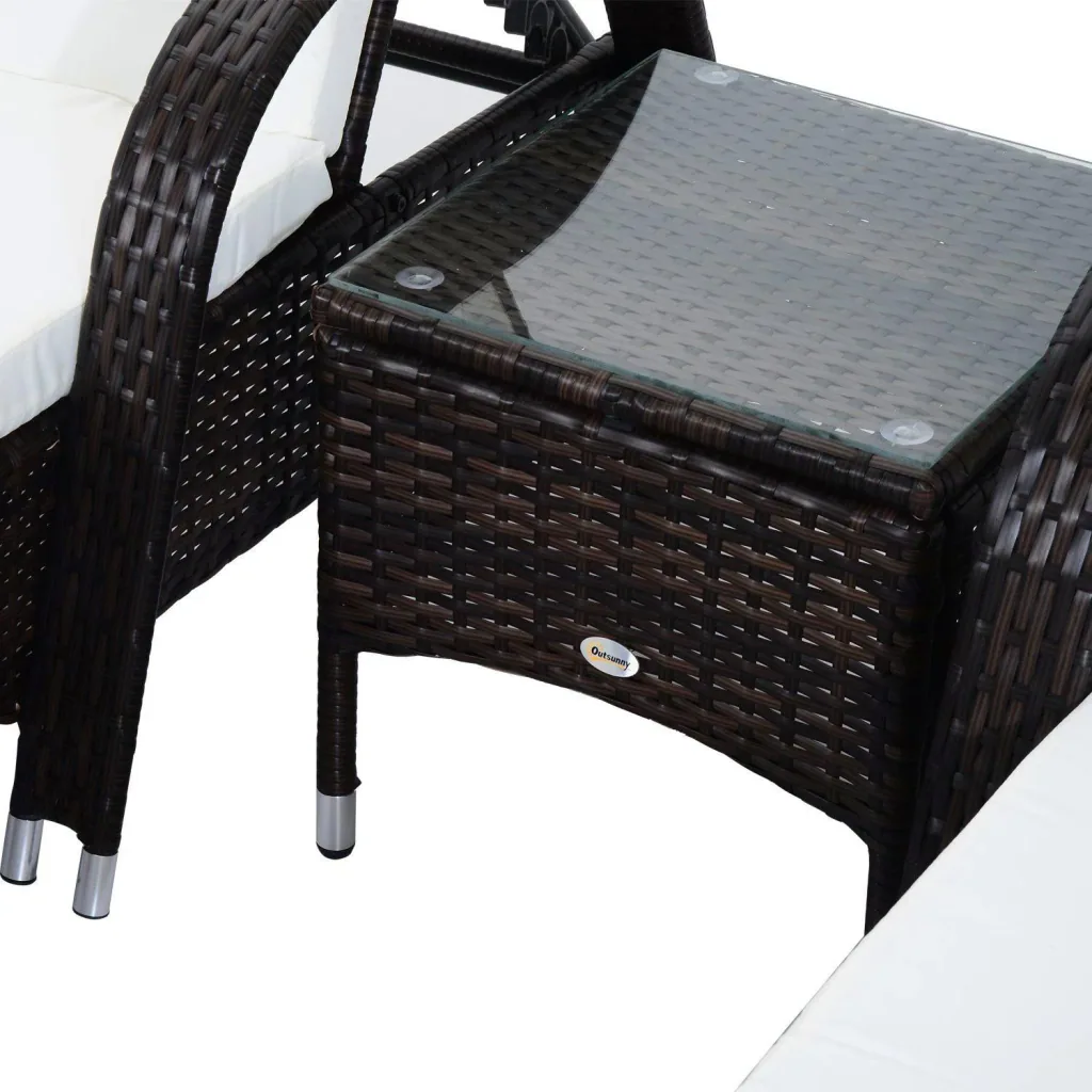 Sonnenliege Tisch 3er Set Gartenmöbel Polyrattan Braun