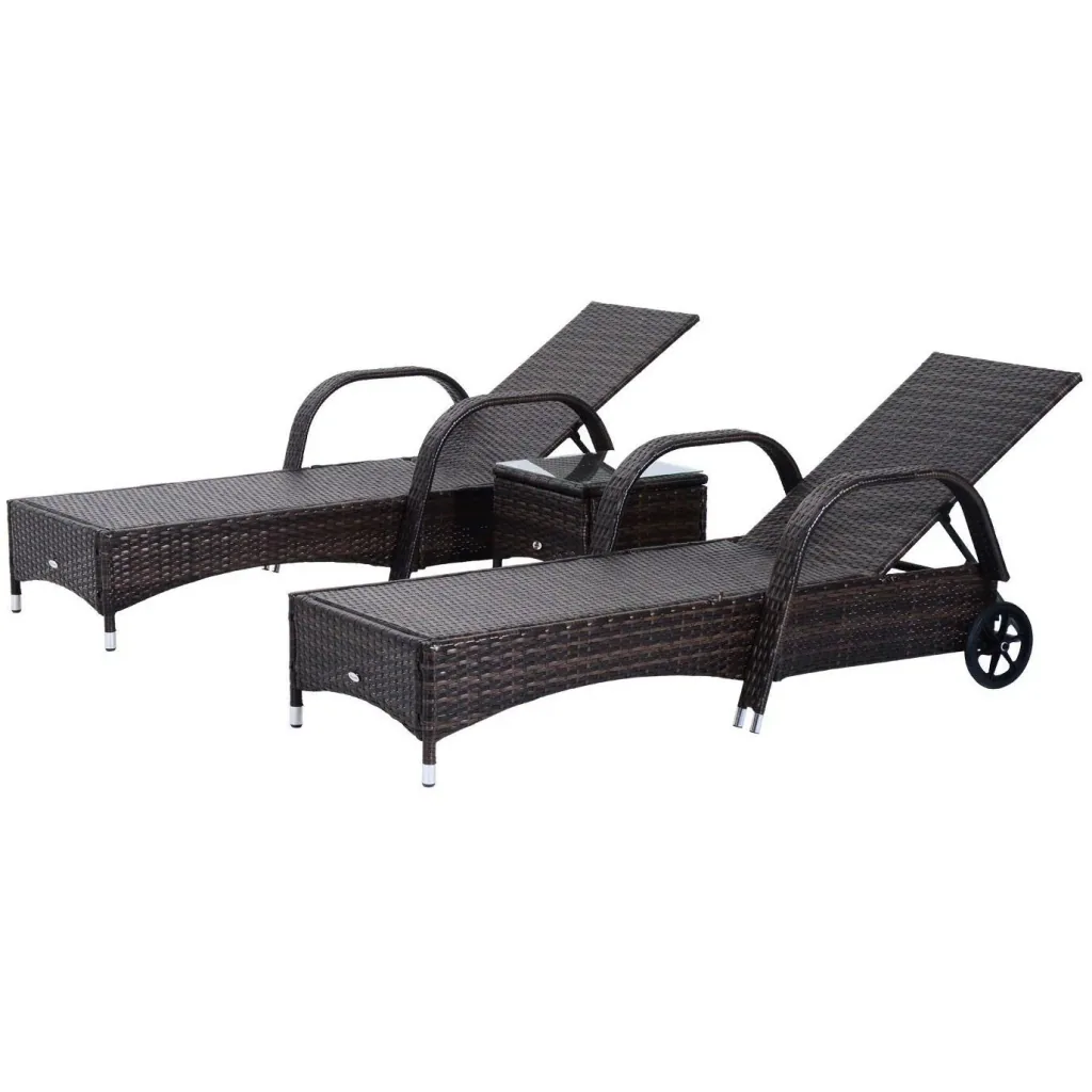Sonnenliege Tisch 3er Set Gartenmöbel Polyrattan Braun