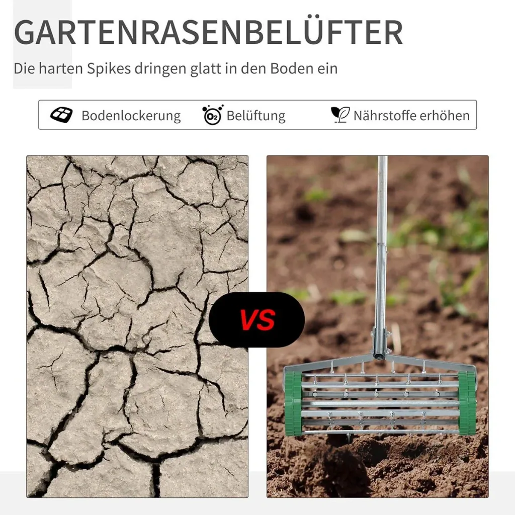 Rasenlüfter Grifflänge einstellbar Handvertikutierer Rasenbelüften Stachelwalze Rasen rollender Rasenlüfter pflegen Gart
