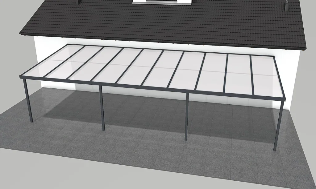 Terrassendach Premium, anthrazit, 10140 x 4060 mm - Polycarbonat Stegplatten 16 mm, opal