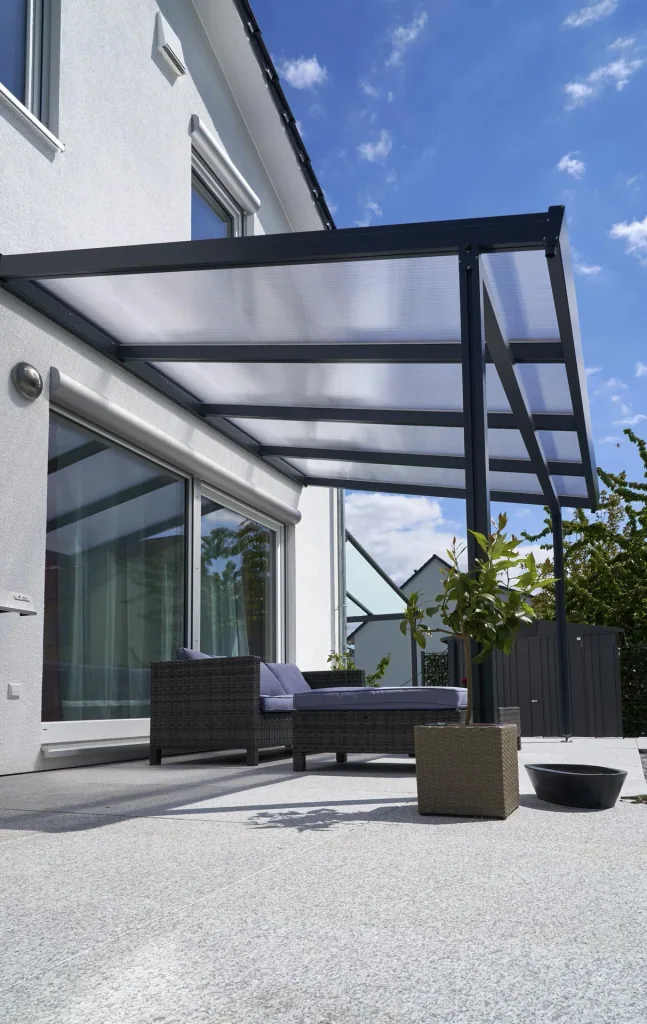 Terrassendach Premium, anthrazit, 4102 x 4060 mm - Polycarbonat Stegplatten 16 mm, klar