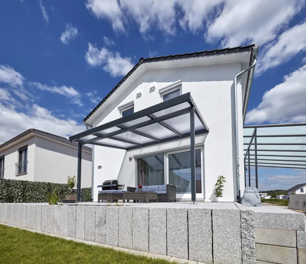 Terrassendach Premium, anthrazit, 4102 x 4060 mm - Polycarbonat Stegplatten 16 mm, klar