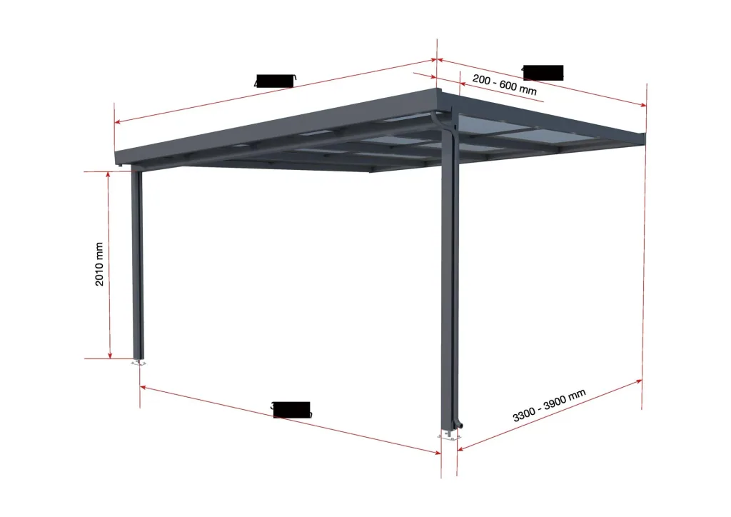 Terrassendach Premium, anthrazit, 4102 x 4060 mm - Polycarbonat Stegplatten 16 mm, klar