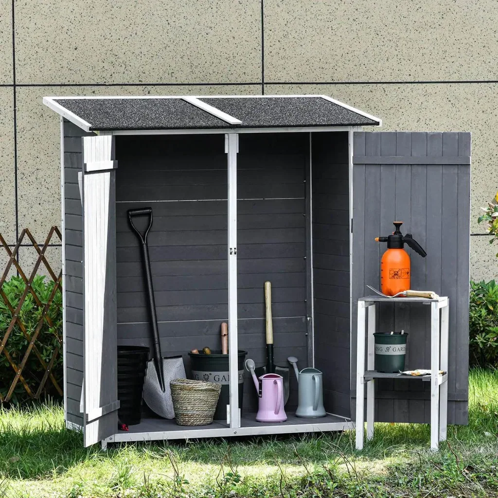 Gartenschrank Geräteschuppen mit 2 Tür Geräteschrank mit Asphaltdach Gartenlagerschrank Antidumping Design mit Bodennäge