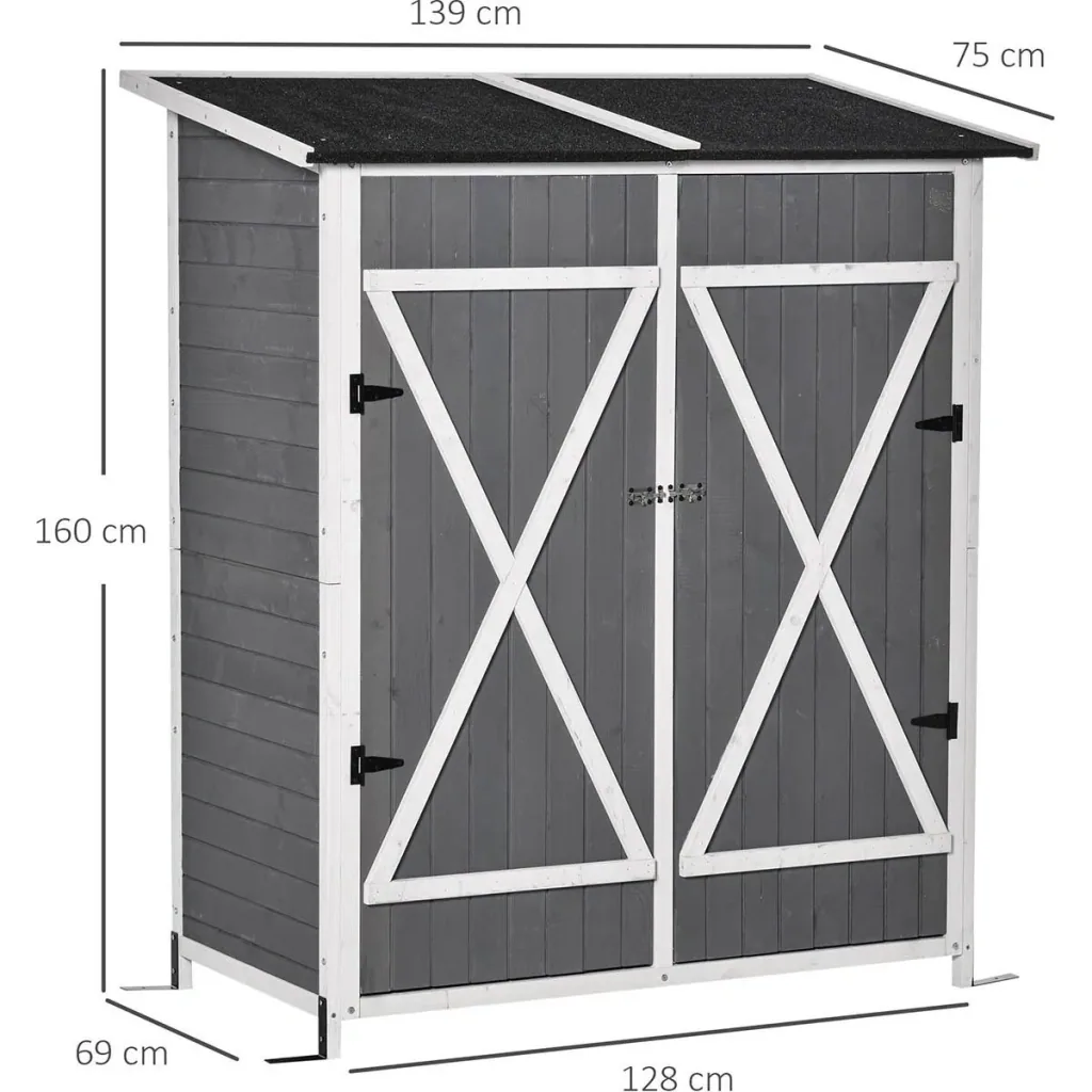 Gartenschrank Geräteschuppen mit 2 Tür Geräteschrank mit Asphaltdach Gartenlagerschrank Antidumping Design mit Bodennäge