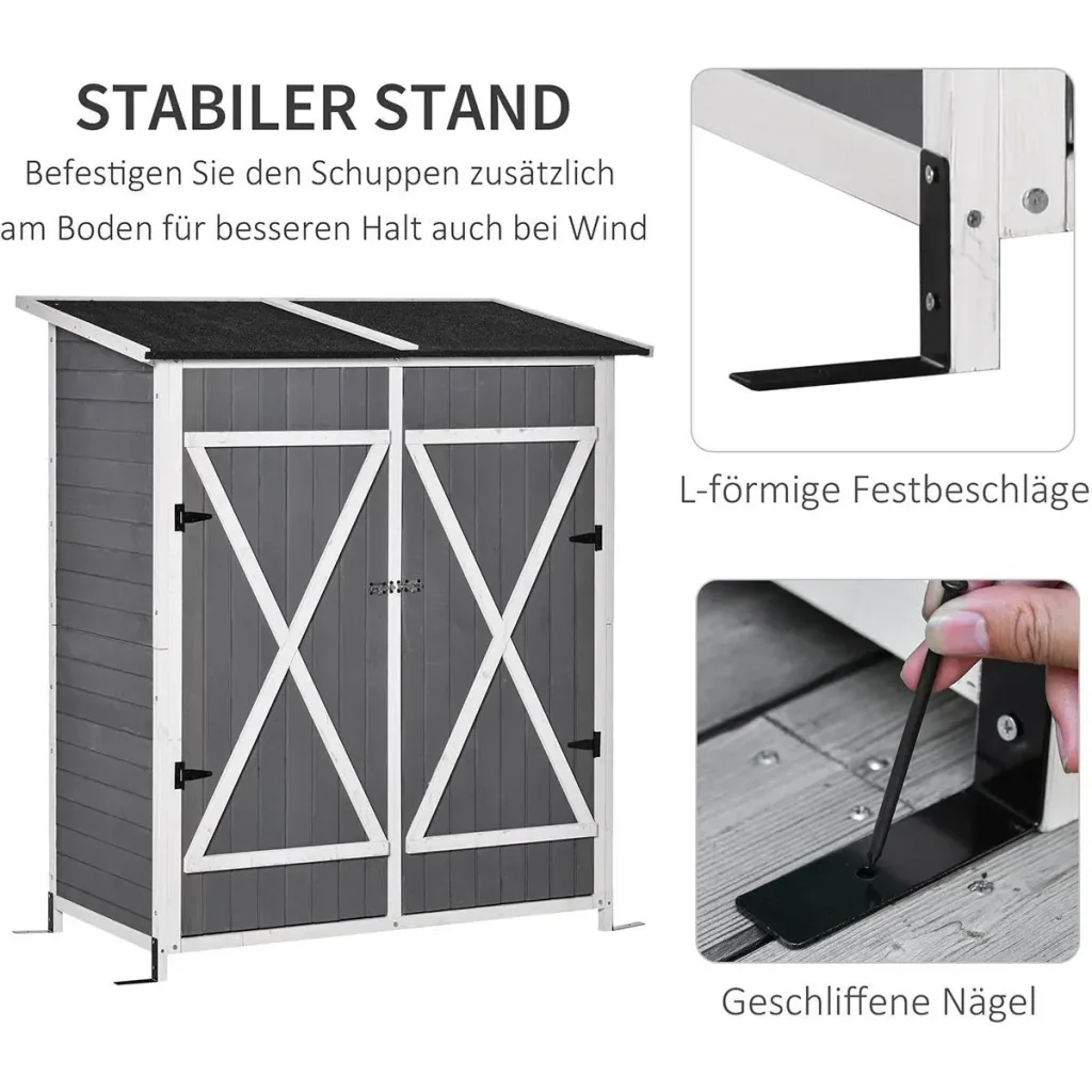 Gartenschrank Geräteschuppen mit 2 Tür Geräteschrank mit Asphaltdach Gartenlagerschrank Antidumping Design mit Bodennäge