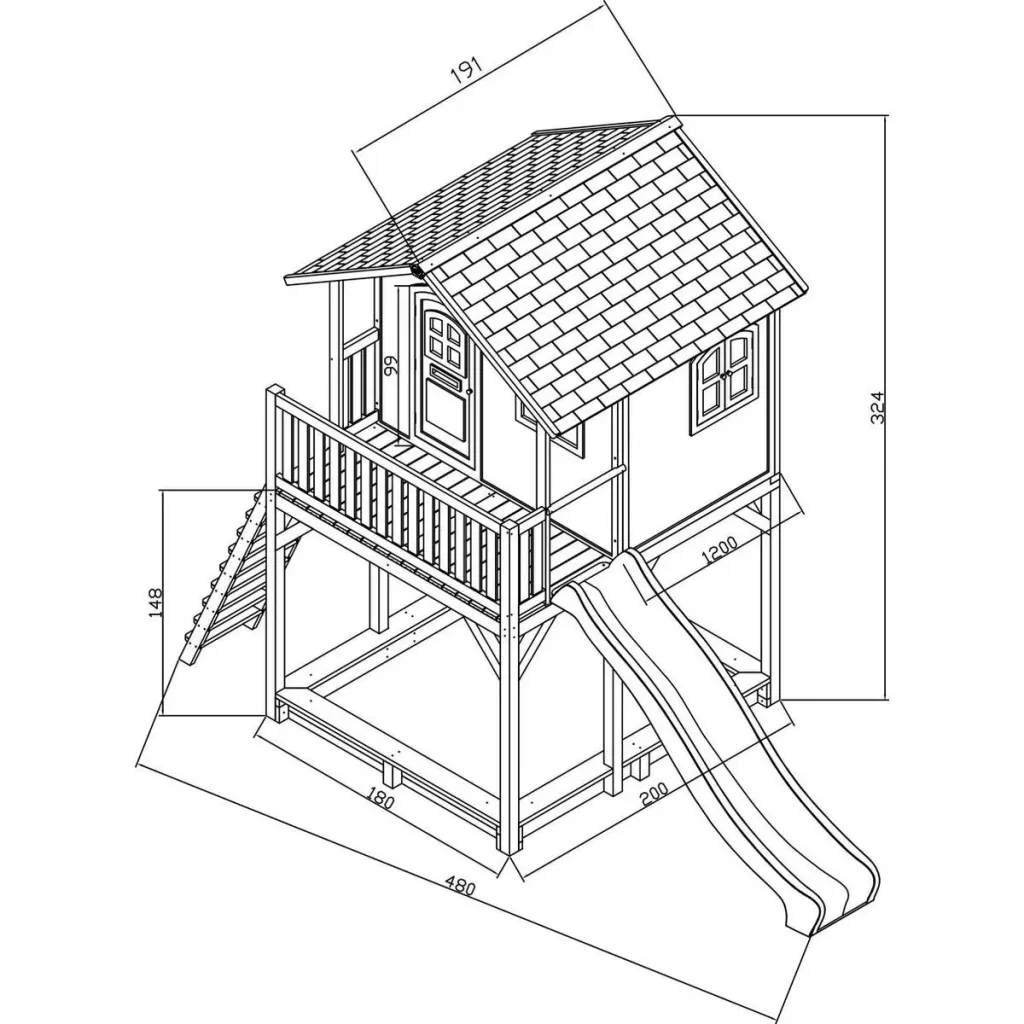 Andy Spielhaus Braun/Weiß - Lindgrüne Rutsche
