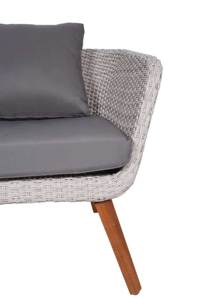Sitzgruppe ARONA, 4-teilig, Alu / Akazie FSC 100% / Kunststoffgeflecht, grau