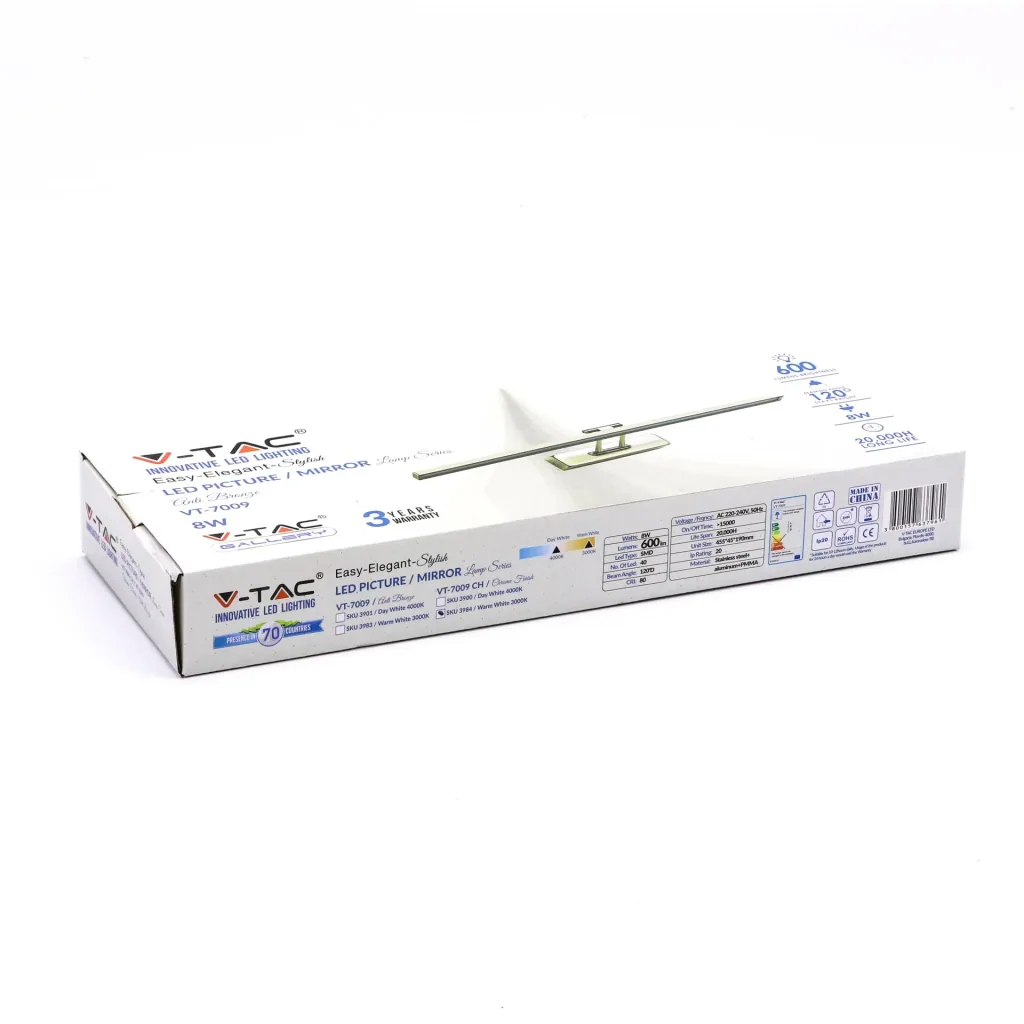 VT-7009CH Spiegelleuchte - 8W - einstellbar - Chrom - 3000K