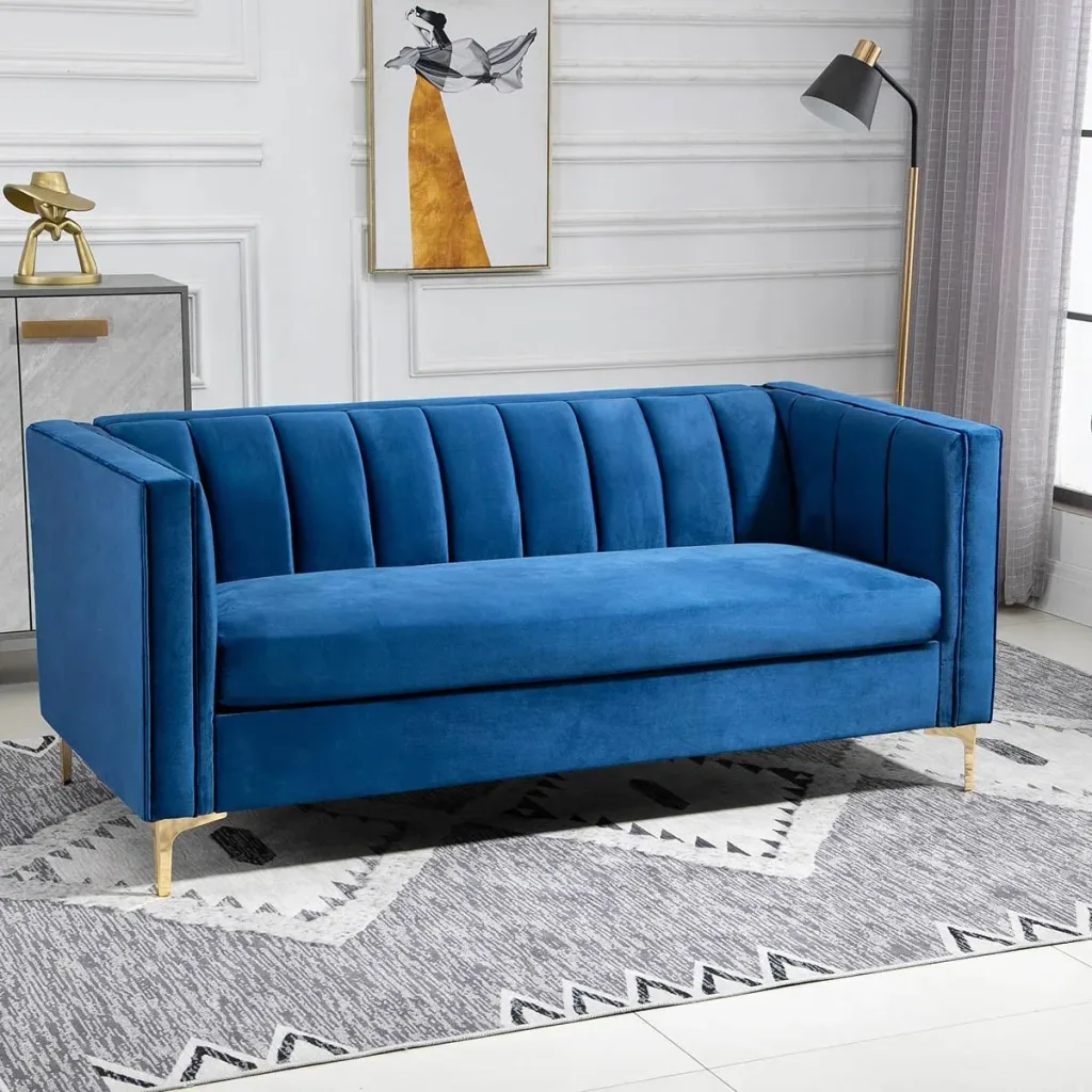 3-Sitzer Sofa Polstersofa Stoffsofa Sitzmöbel Couch Wohnzimmersofa mit Armlehne golden Stahlbeinen Samt-Touch Blau 181 x