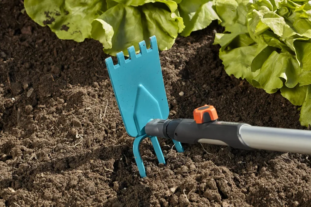 Combisystem-Gartenhacke, gerades Blatt, 3 Zinken, Arbeitsbreite 9 cm