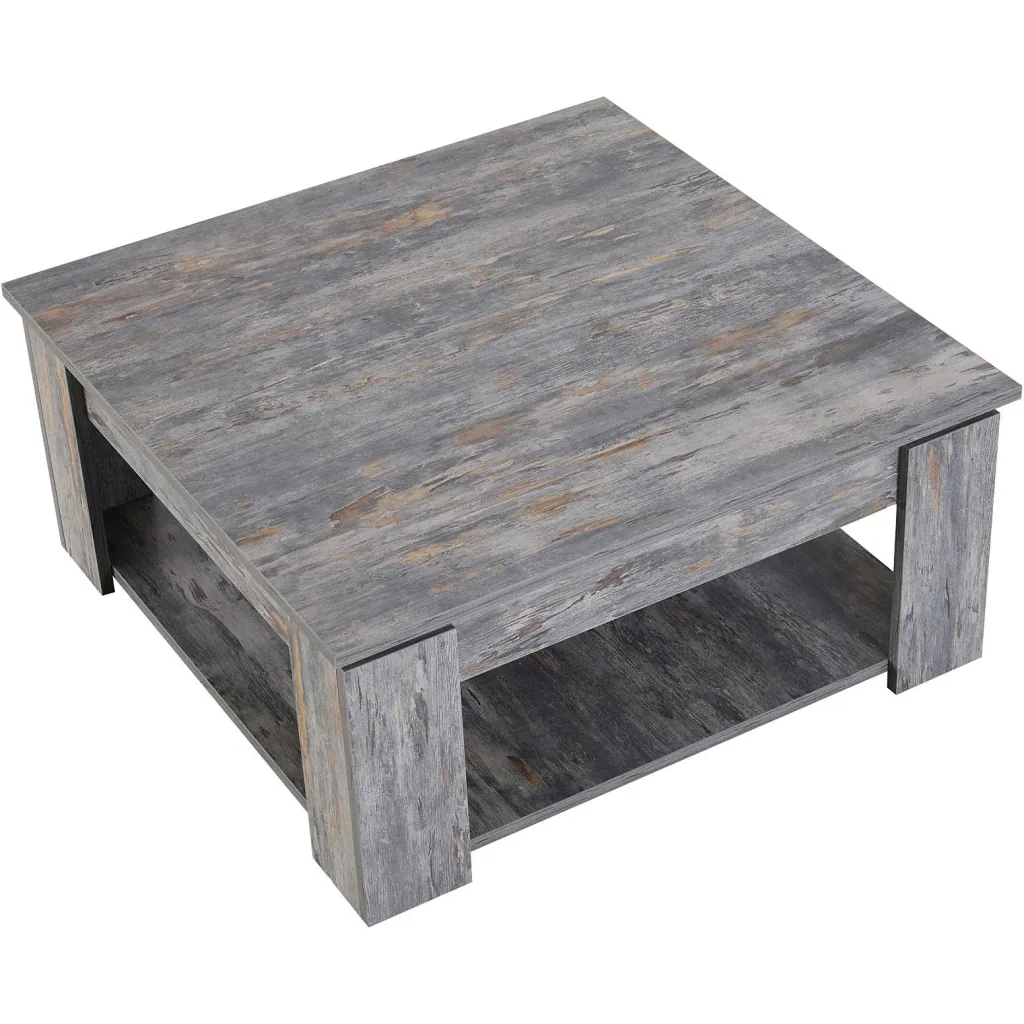Couchtisch Beistelltisch Holztisch mit Ablage Pinie Shabby 80 x 80 cm