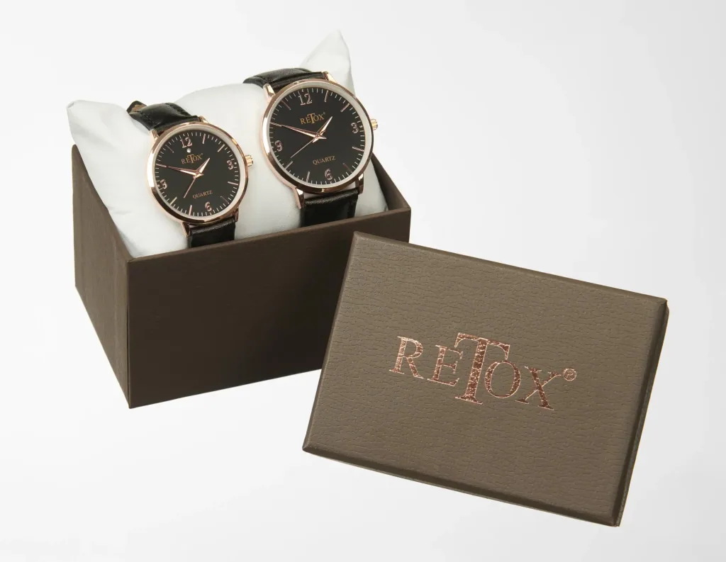 Edles Herren und Damen Uhrenset in Rosegold Optik mit Echtleder-Armband