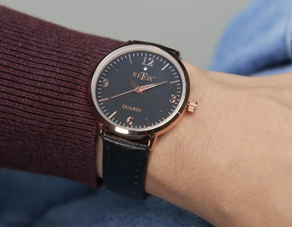 Edles Herren und Damen Uhrenset in Rosegold Optik mit Echtleder-Armband