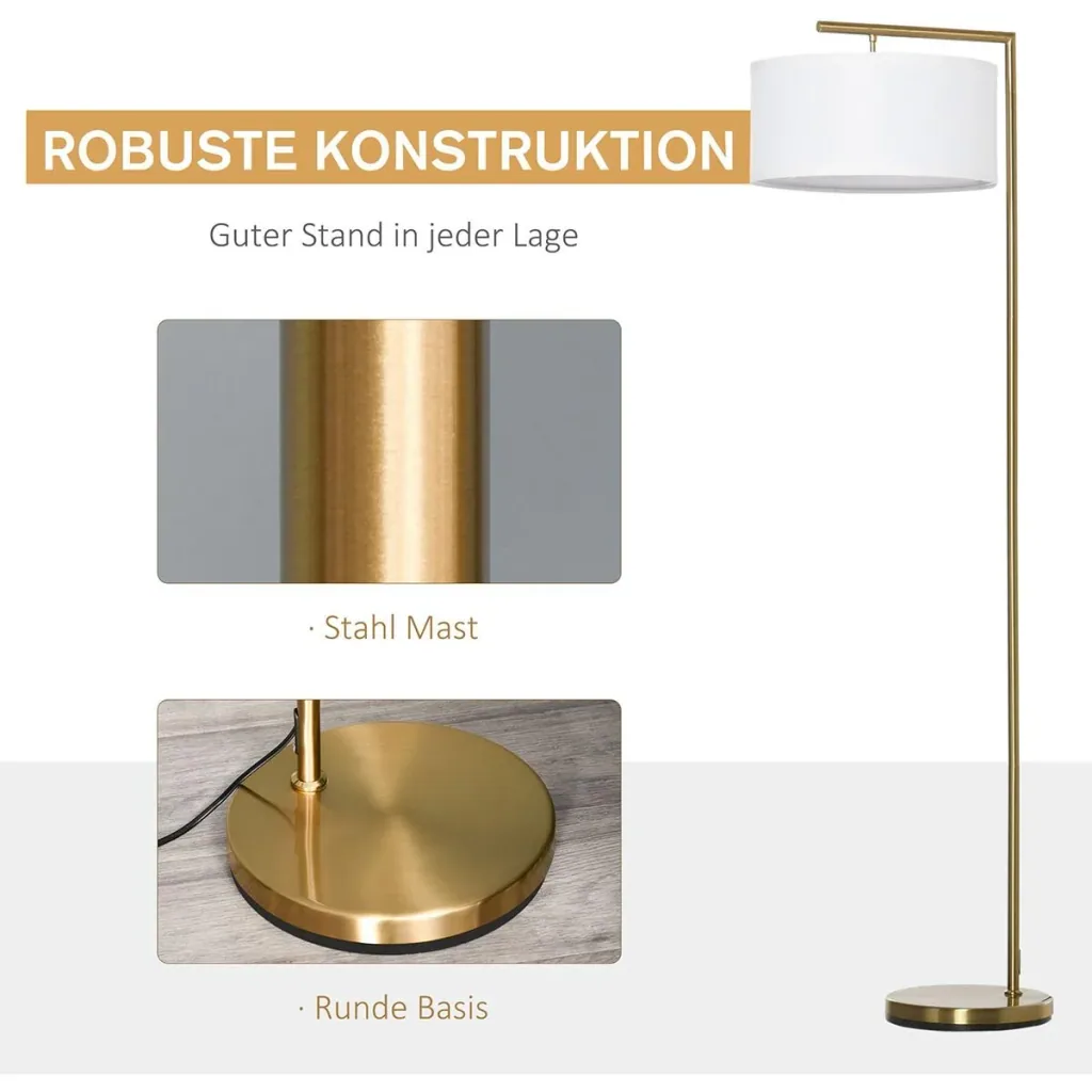 Stehlampe mit Leinenstoffschirm gold/weiß