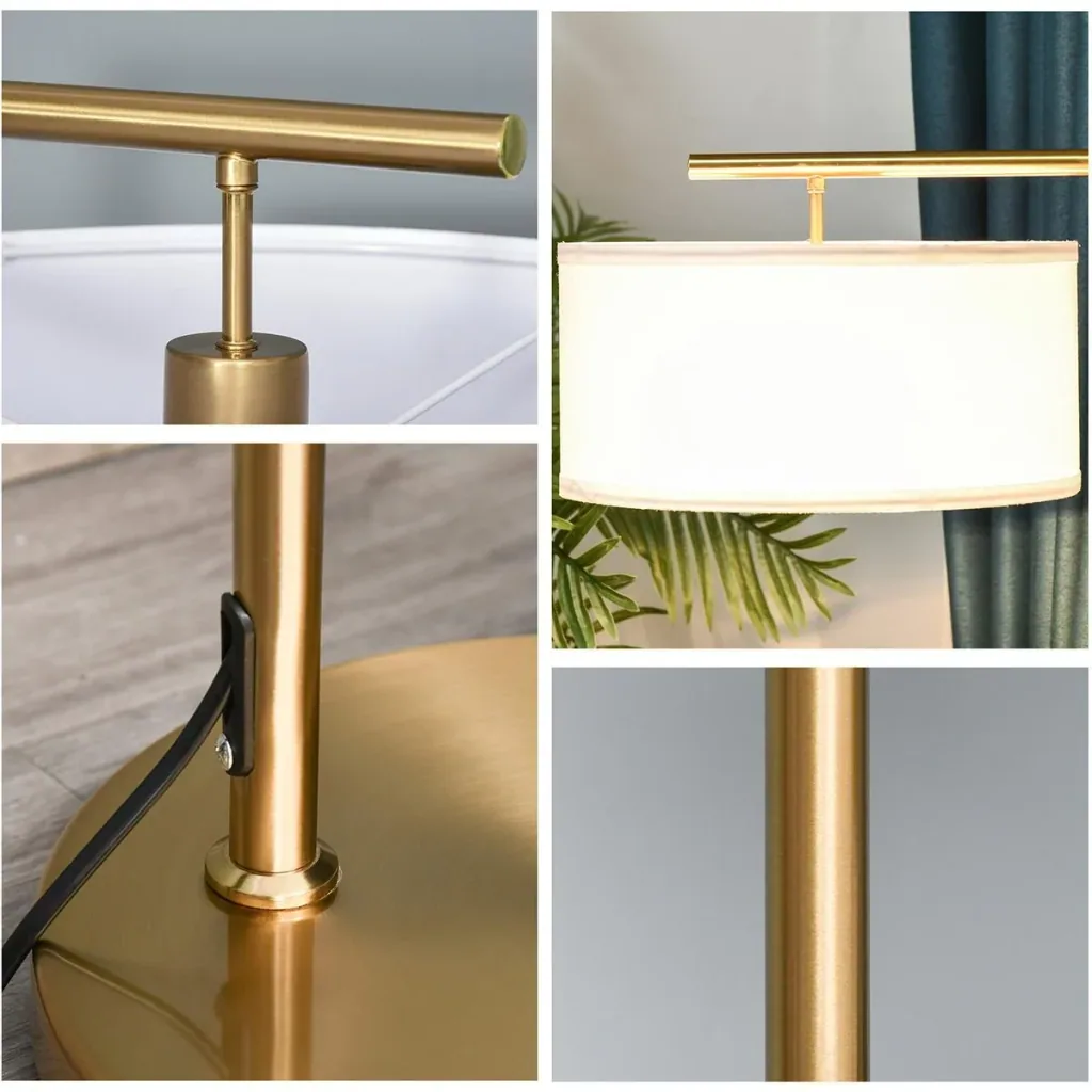 Stehlampe mit Leinenstoffschirm gold/weiß