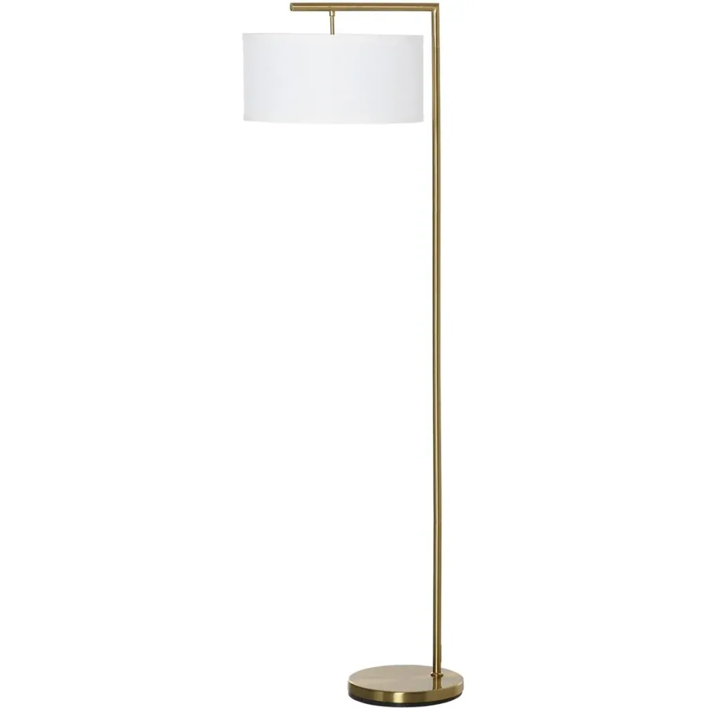 Stehlampe mit Leinenstoffschirm gold/weiß