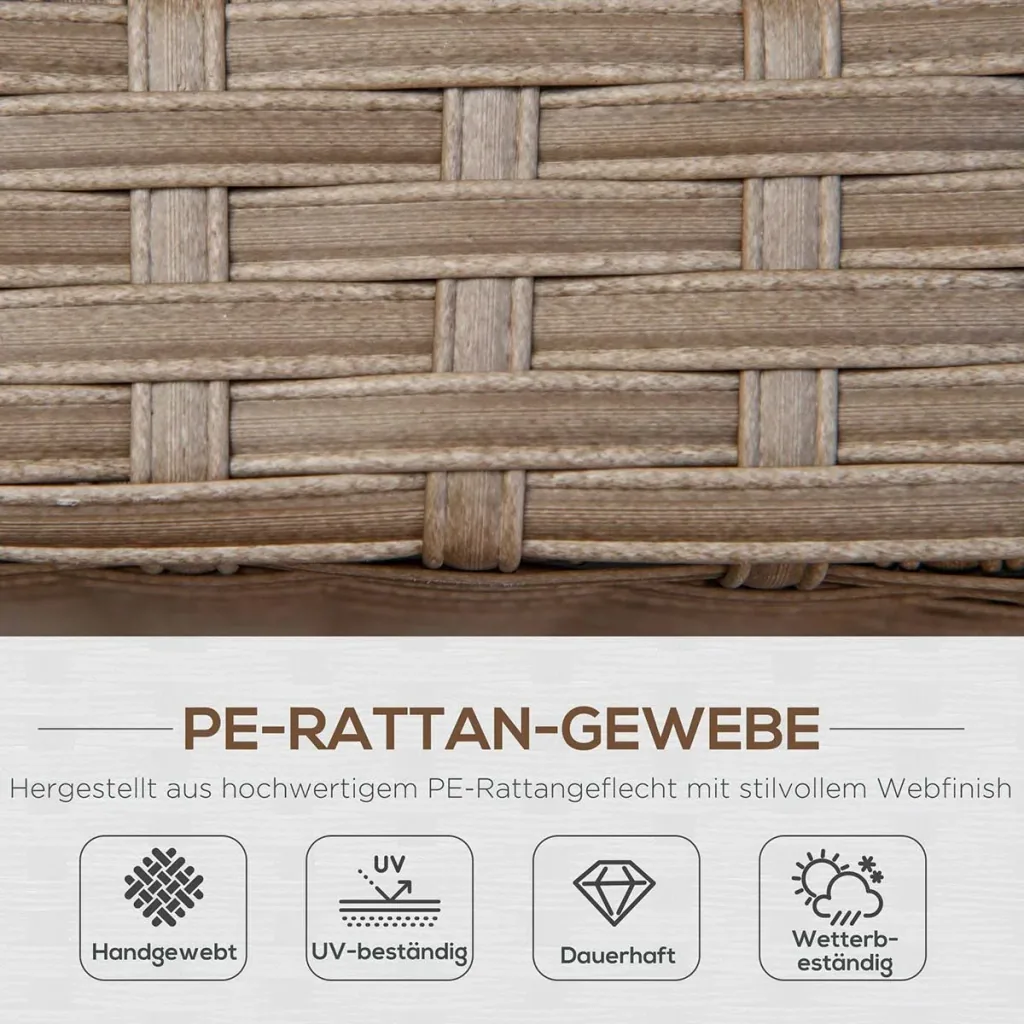 Liegestuhl mit Kissen, Rattanoptik, grau, 207 x 70 x 70 cm