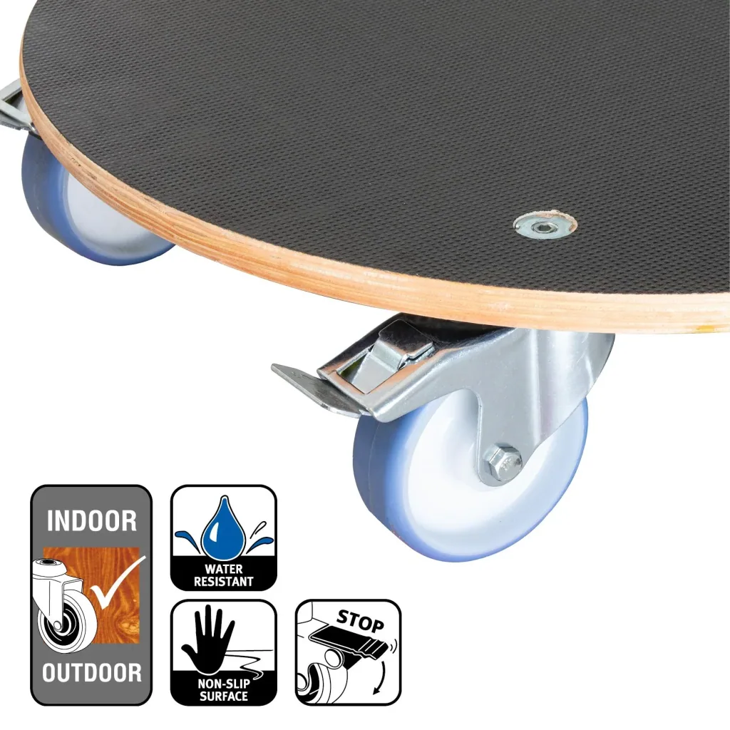 Multi Roller MR 1168, Ø 58 x 14,5 cm, softe Rollen Ø 100 mm, Rollenlager, 2 Bremsen, Platte FSC®, Tragkraft 300 kg