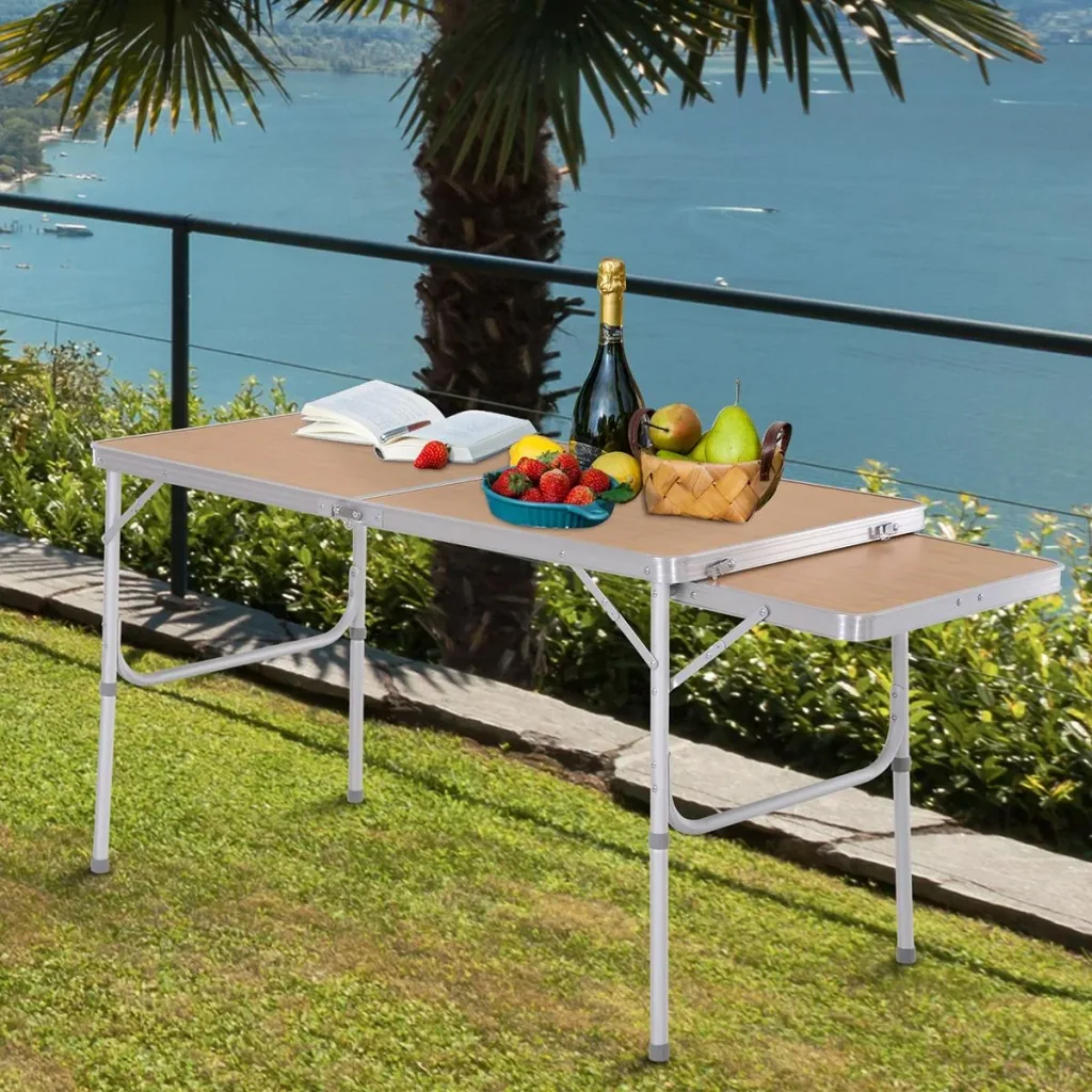Picknicktisch mit seitlicher Tischplatte hellbraun