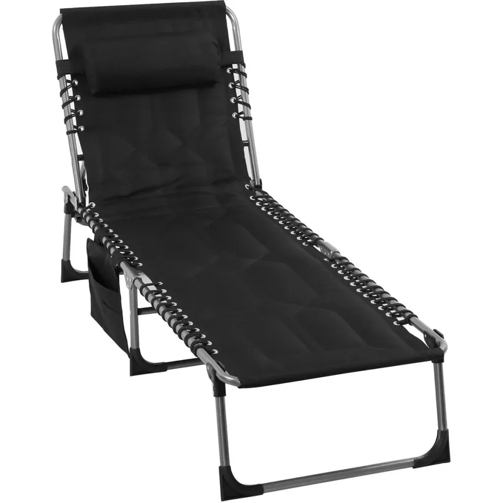 Sonnenliege klappbar - mit Kissen - verstellbar - Schwarz - 188 x 57 x 30 cm