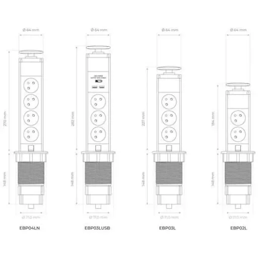 Pop-Up Steckdose mit 4 Steckdosen - Pin-earth