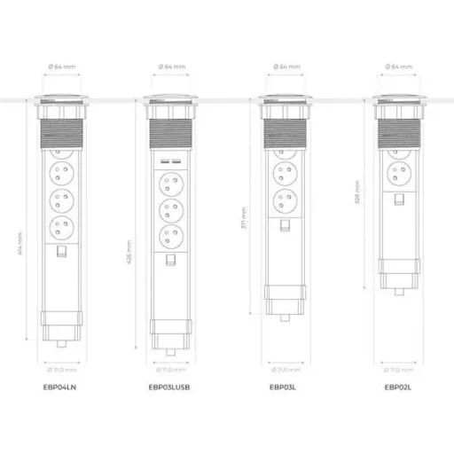 Pop-Up Steckdose mit 4 Steckdosen - Pin-earth