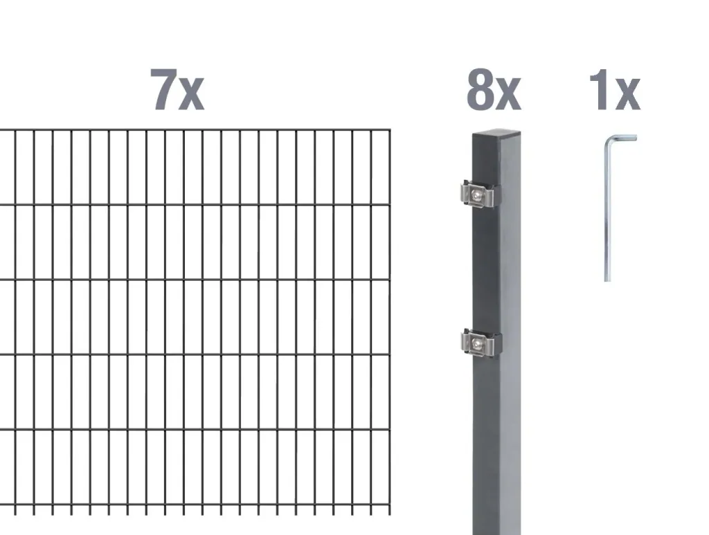 Doppelstabmattenzaun Komplettset, anthrazit, Höhe 120 cm, Länge 14 m