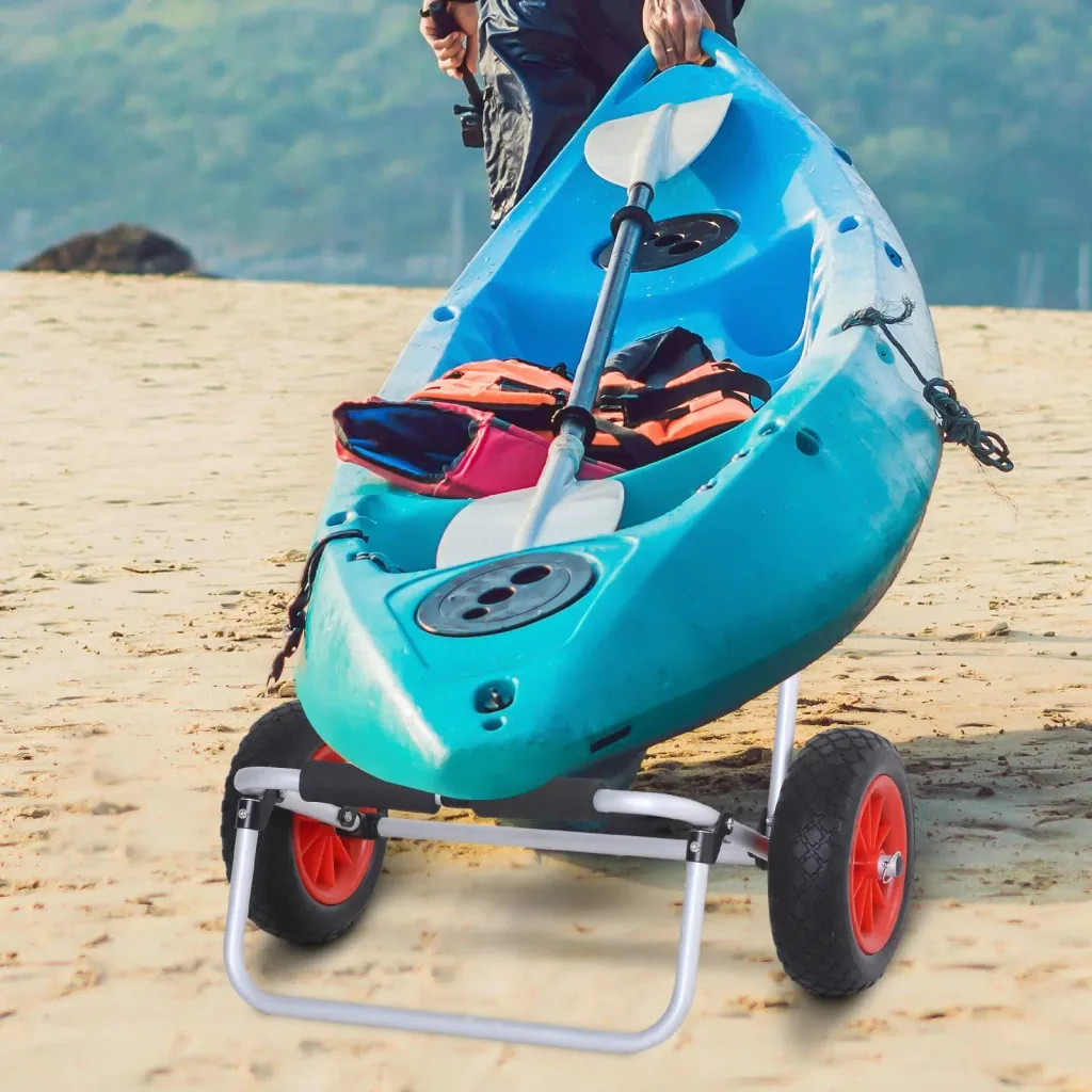 Kanuwagen Kajakwagen Surfwagen klappbar mit Gurt Luftreifen gepolstert Alu Silber bis 90 kg L70 x B40 x H42 cm