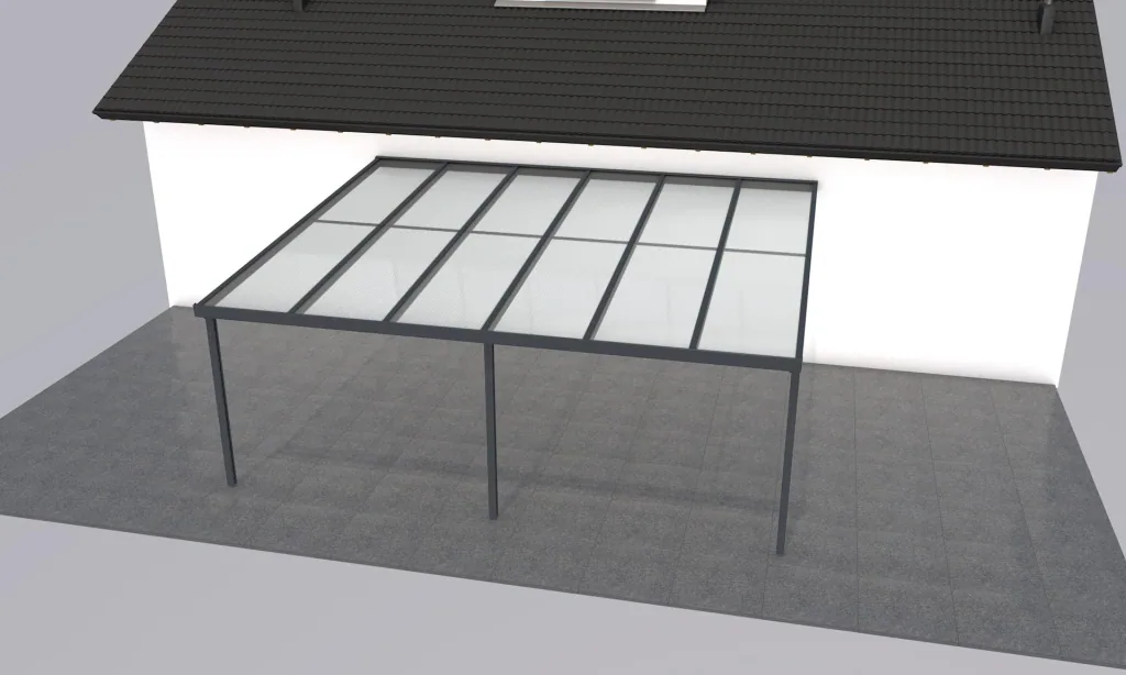 Terrassendach Premium, anthrazit, 6110 x 5060 mm - Acryl Stegplatten 16mm, klar
