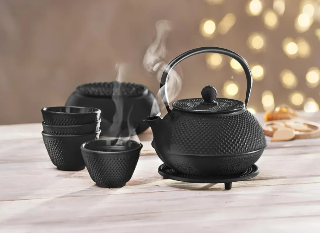 Asia Teekannenset Gusseisen 10-teilig (Farbe: schwarz)
