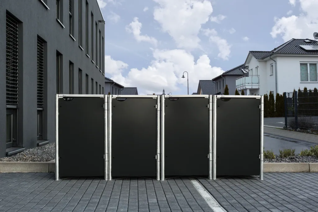 Mülltonnenbox 4-fach, Kunststoff schwarz, für 240 l Tonnen