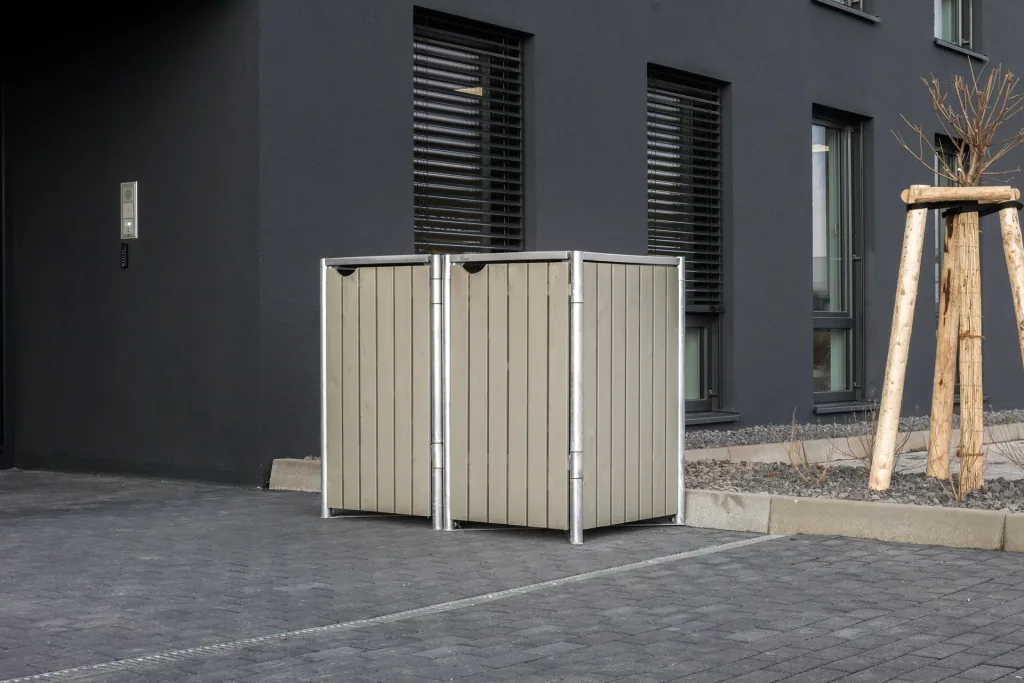 Mülltonnenbox 2-fach, Holz natur grau, für 240 l Tonnen
