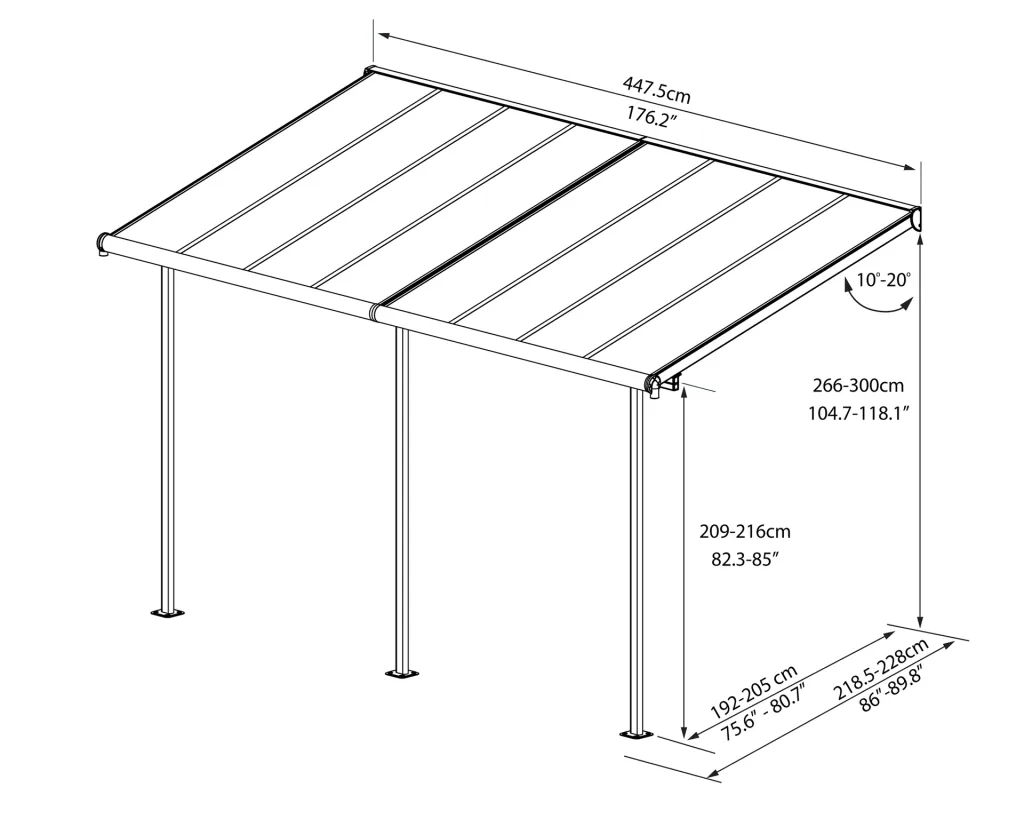 Palram Terrassendach Sierra 230 x 447 cm, grau