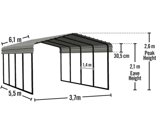 Stahlcarport Neapel 602 x 370 cm, schwarz-gau