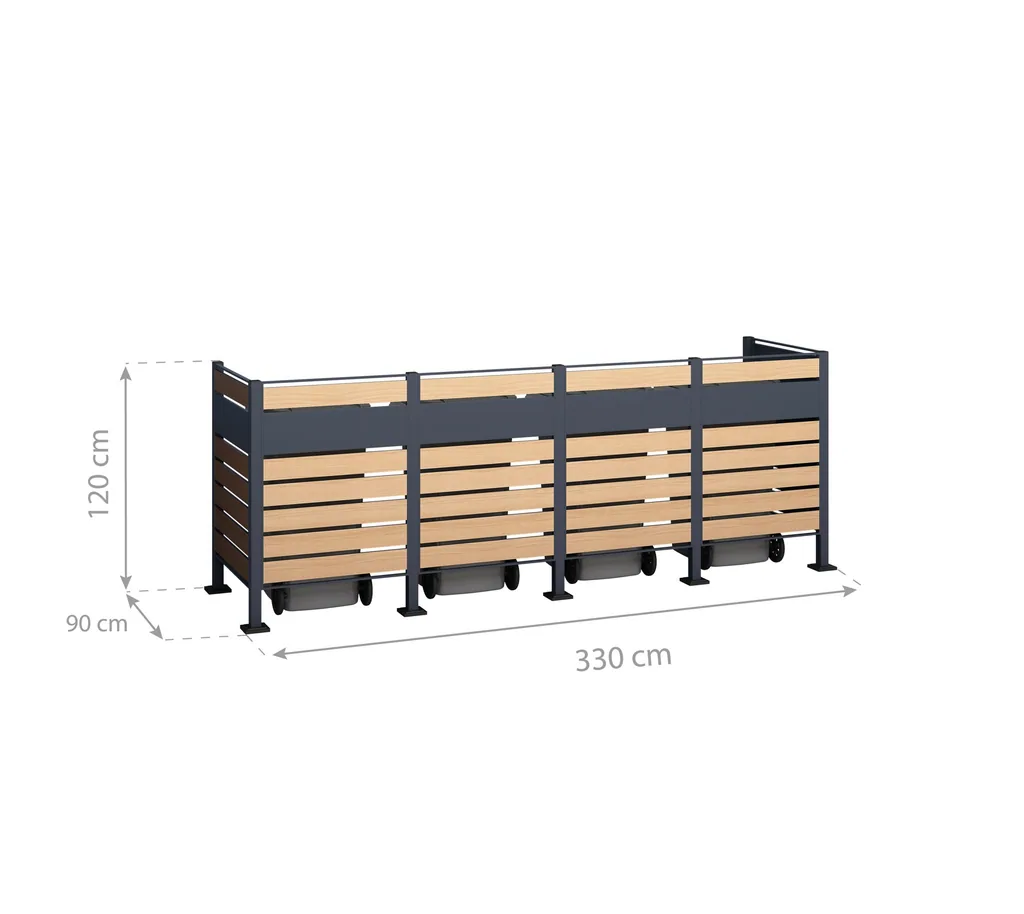 Westmann Mülltonnenverkleidung Planum 4er 120 cm holzoptik (4× 240 L)