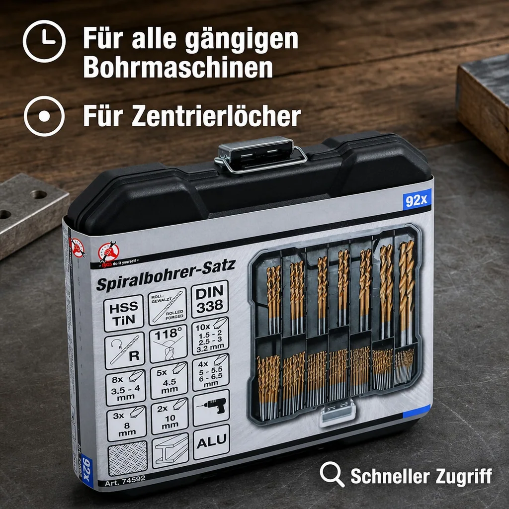 HSS-Spiralbohrer-Satz, 92-teilig