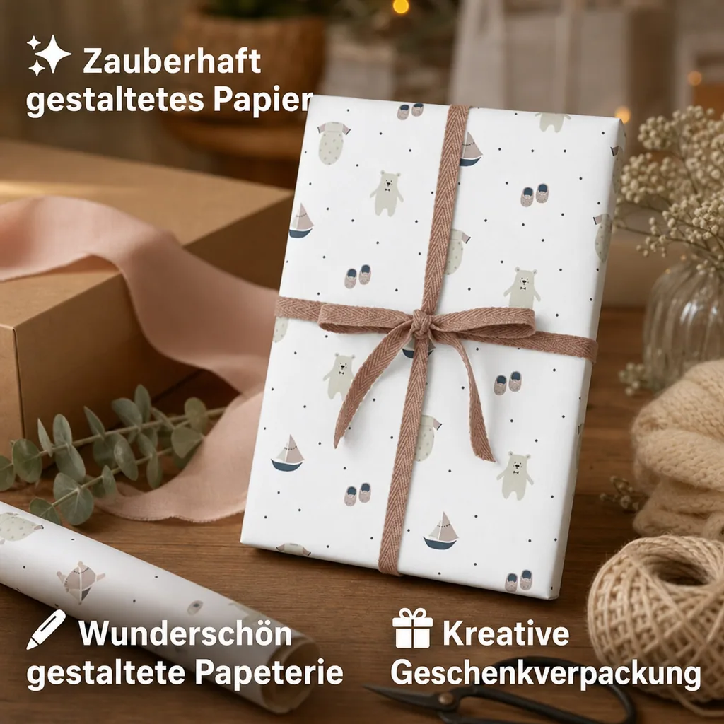 Ava & Yves Geschenkpapier Bär/Schiff/Schuhe