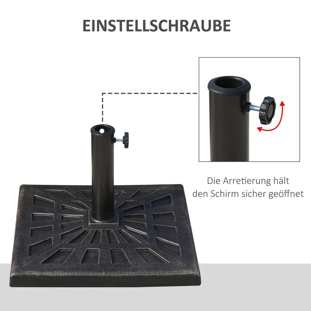 Sonnenschirmständer 15 kg Schirmhalter Regenschirm Base für Ø38 mm Ø48 mm Kunstharz Schwarz 47 x47 x 32 cm