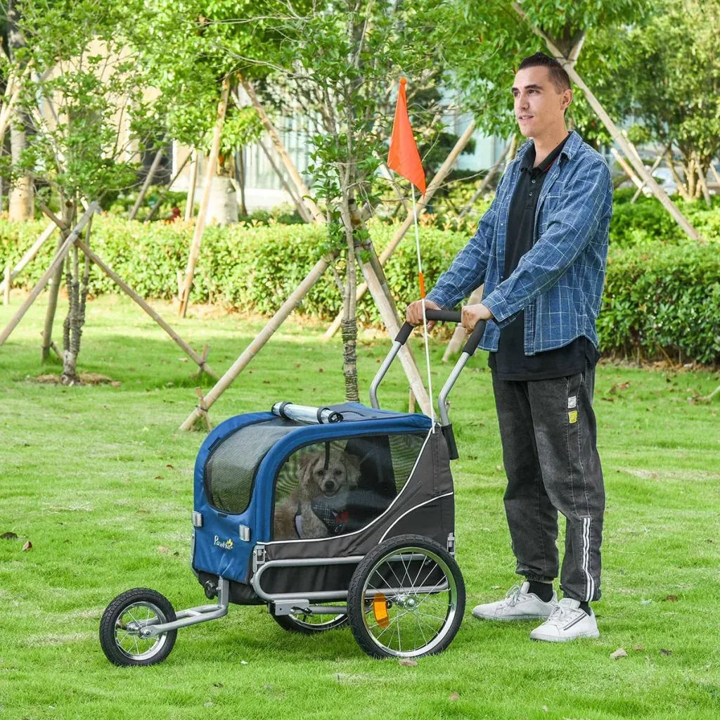 2-in-1 Hundeanhänger Haustier Fahrradanhänger Hundetransporter Hunde Fahrrad Anhänger Oxfordstoff Atmungsaktiv Metall Ox